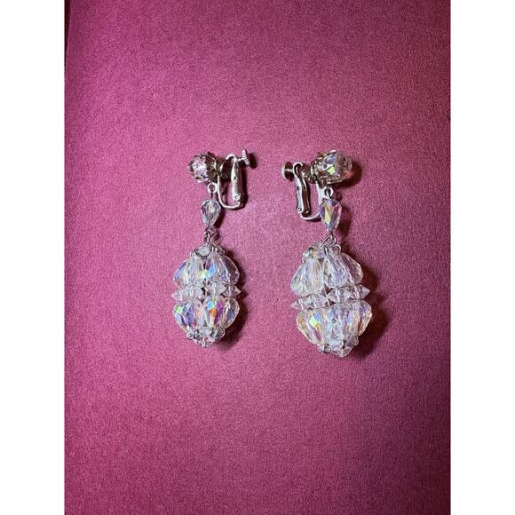 Vintage VENDOME AB Crystal Bead Dangle Earrings Signed Clip On Mcm Mid Century - Picture 8 of 8